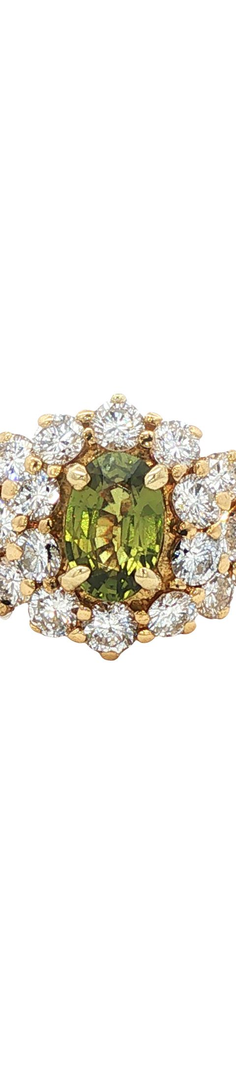 Vintage 18K Gold Ring with Green Sapphire and Diamond